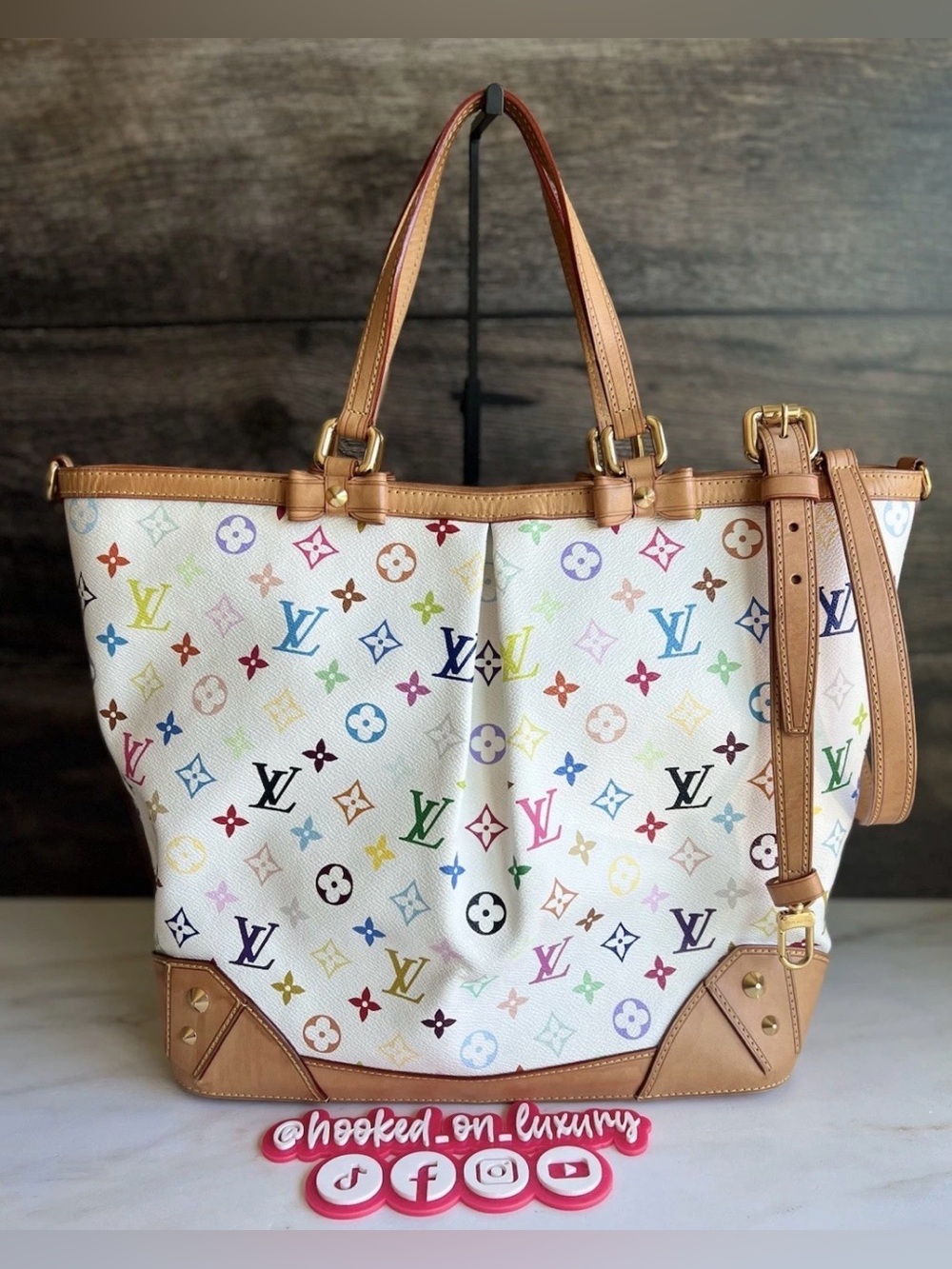 Authentic Louis Vuitton Sharleen GM White Multicolor Takashi Murakami Handbag